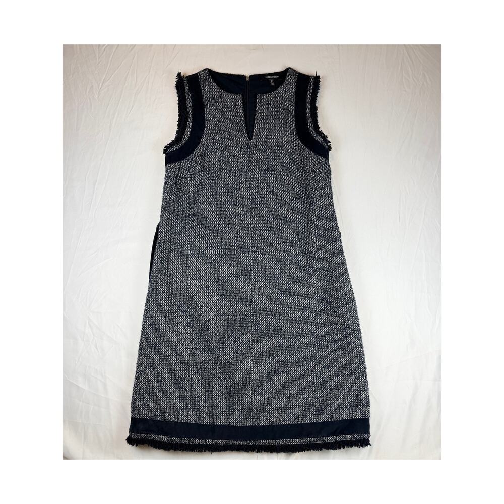 Ellen Tracy Women's Split Neck Shift Dress Night Sky Multi Sz 4